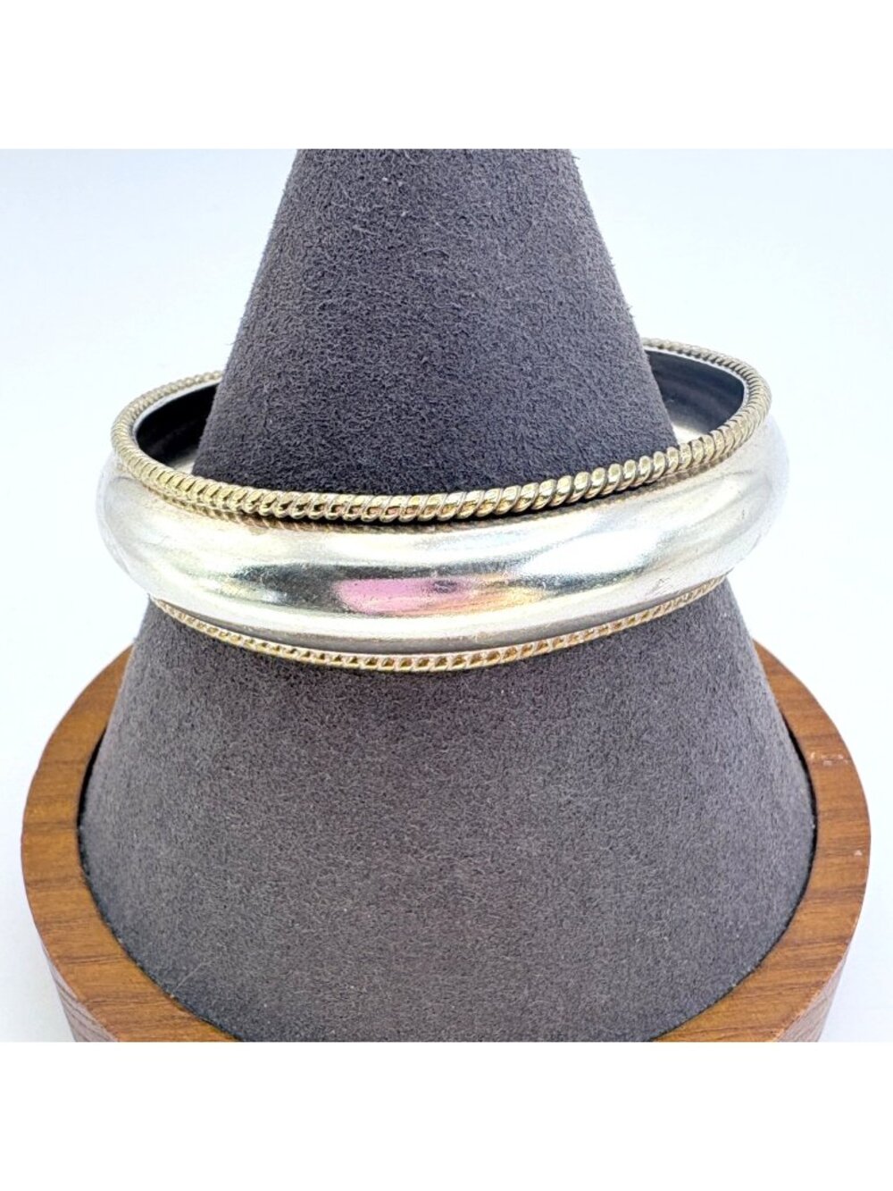 Wide Cuff Sterling Silver 925 Bracelet Low Dome Rope Borders 7.5" Fit